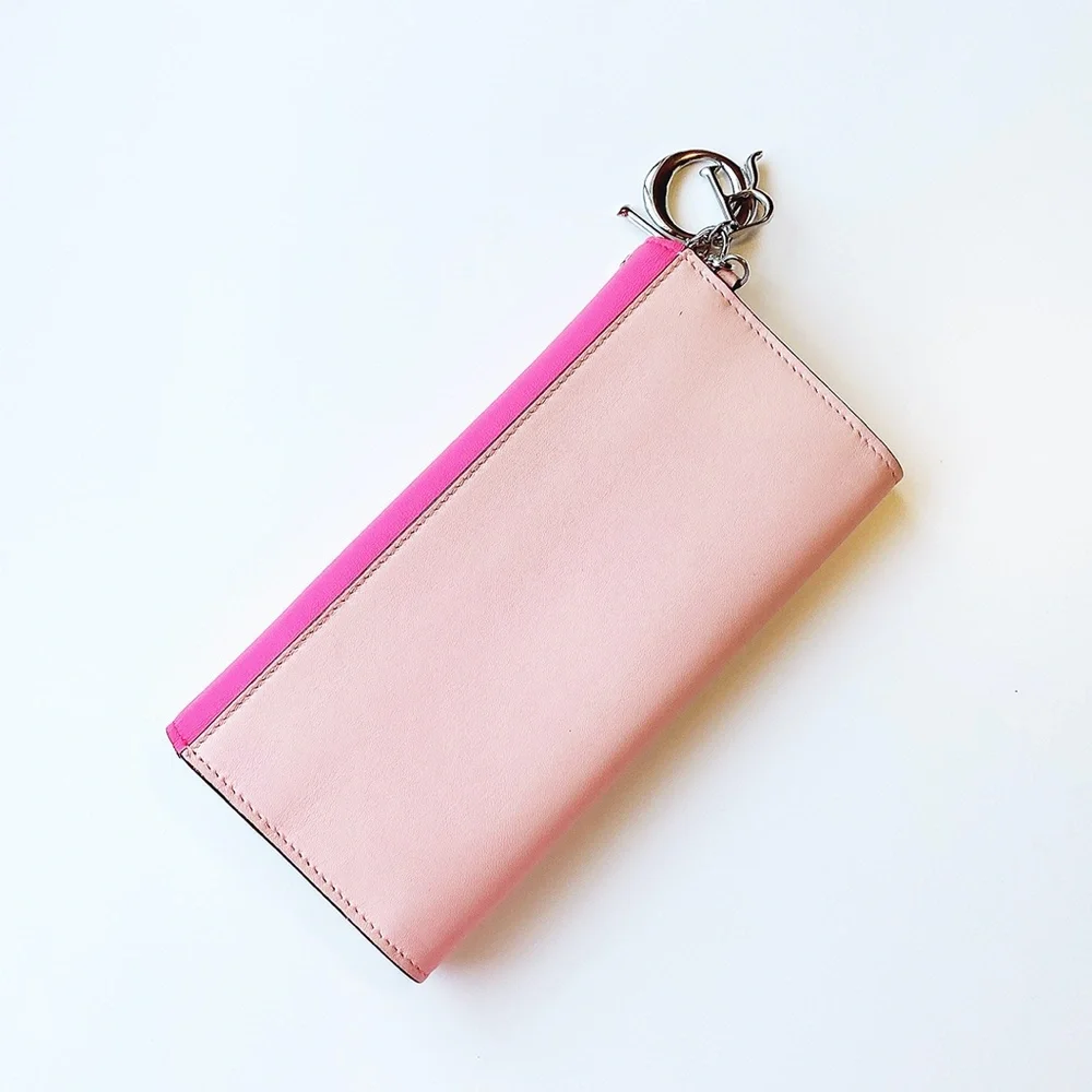 VHTF VINTAGE DIOR COLOR BLOCK CHARM CONTINENTAL LONG WALLET LEATHER ROSE PINK